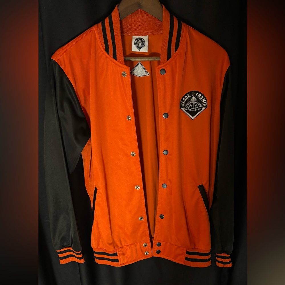 Black Pyramid Vibrant Orange and Black Varsity Jacket